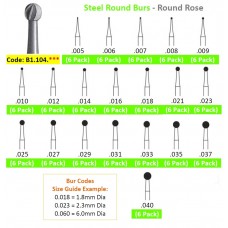 Edenta Steel Round Rose Burs 1.104.0** - Pack 5 (Some stock in Pack 6 - Prices reflect this) - Options Available